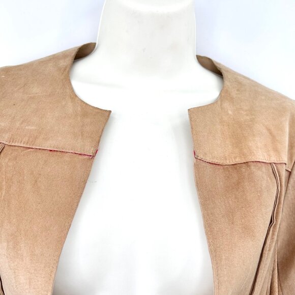 VINTAGE ILLIA SUPER SOFT SUEDE LEATHER TAN TIE FRONT JACKET - Small-Medium - Picture 2 of 11
